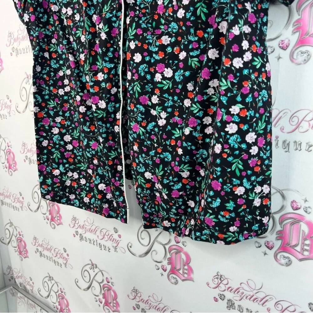 Kate spade button down tshirt button up flowers purple blue green Floral Print